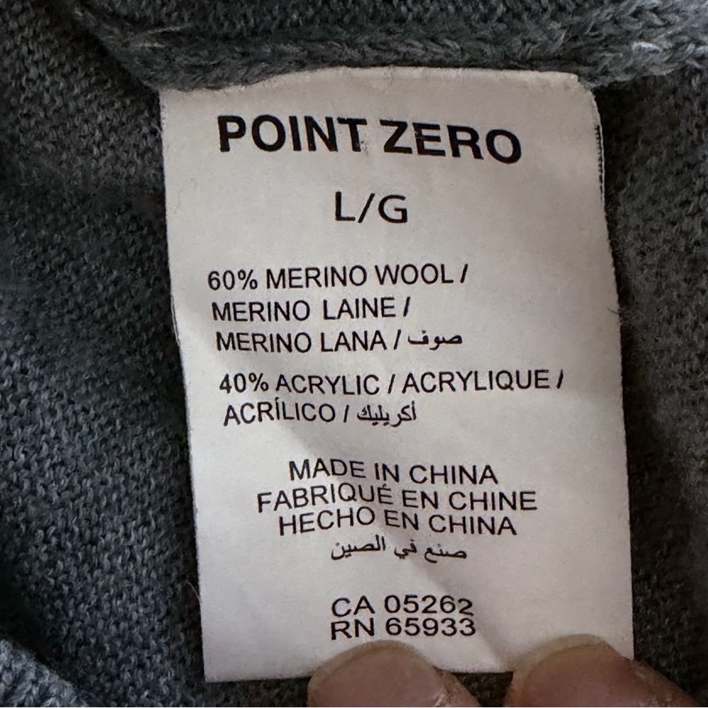 POINT ZERO COLLECTION Grey Merino Blend V-Neck Knit Sweater Large - Picture 9 of 14